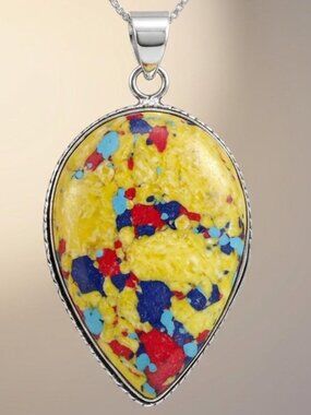 Mosaic Jasper Pendant 925 Bale Teardrop Multicolor Stone